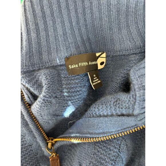Saks Fifth Avenue 100% Cashmere Cable Knit Blue Sweater - Picture 4 of 4